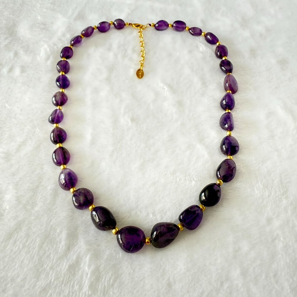 Stauer Lusso Amethyst Beaded Necklace Gold-Tone Accents Adjustable Chain 18-20" - Picture 3 of 10